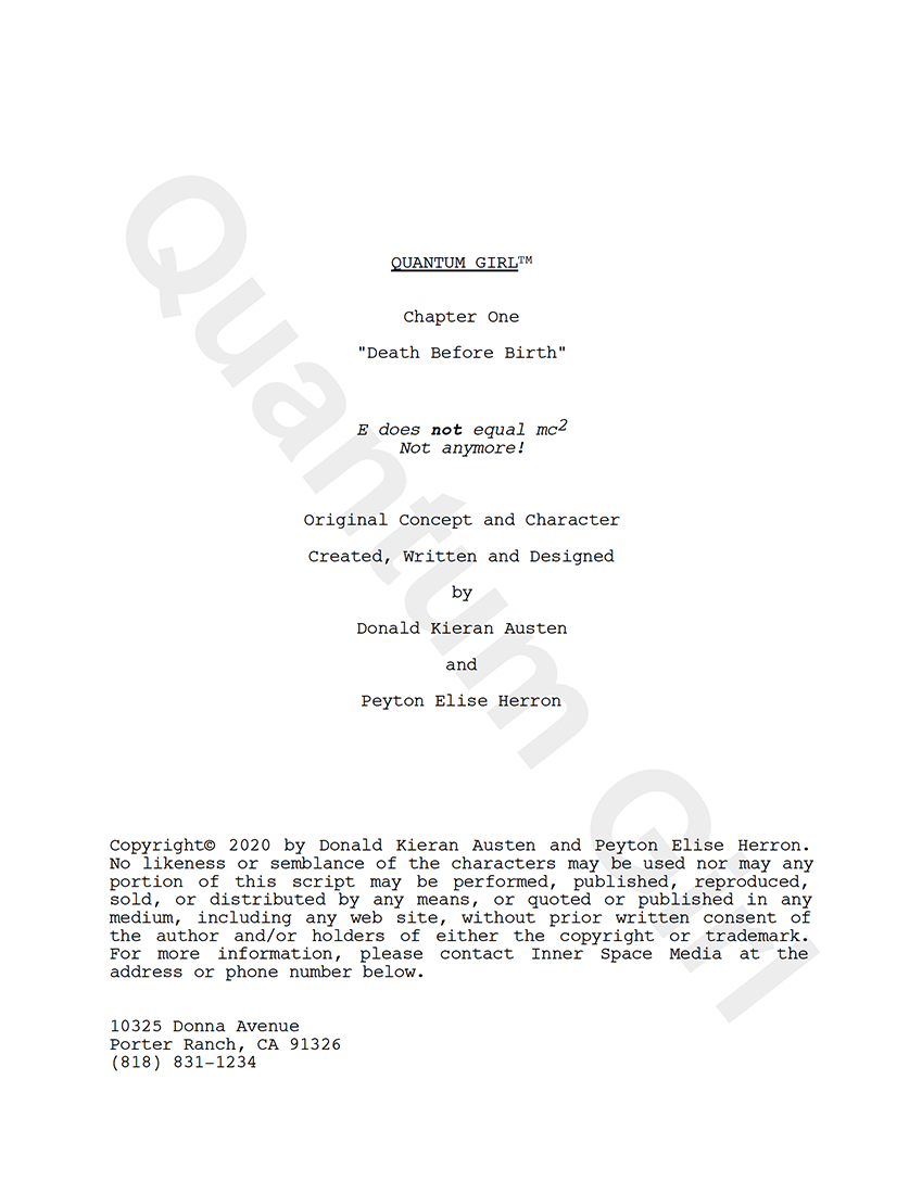 Quantum Girl Script Title Page